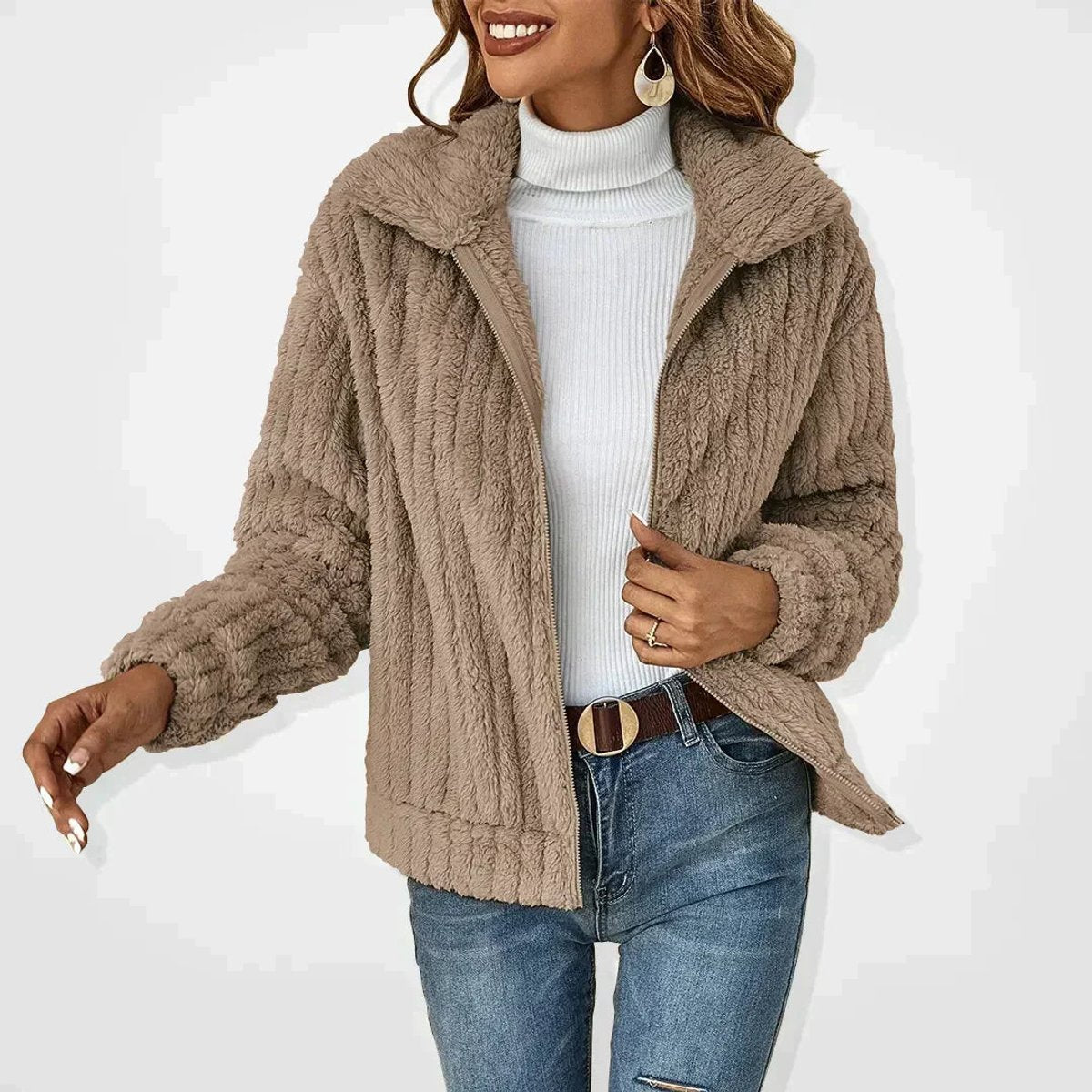 Comfortable Fleece Jacket for Women Plush Zip-Up