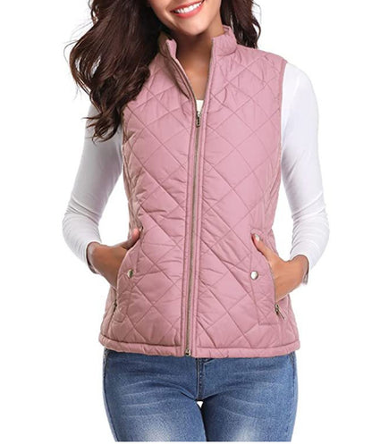 Effortless Quilted Puffer Vest for Women Zip-Up Stand-Collar