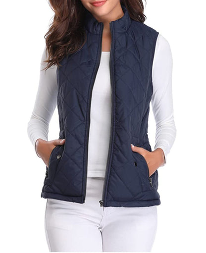 Effortless Quilted Puffer Vest for Women Zip-Up Stand-Collar