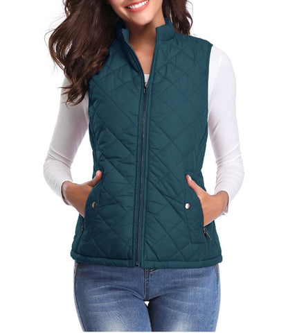 Effortless Quilted Puffer Vest for Women Zip-Up Stand-Collar
