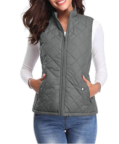 Effortless Quilted Puffer Vest for Women Zip-Up Stand-Collar