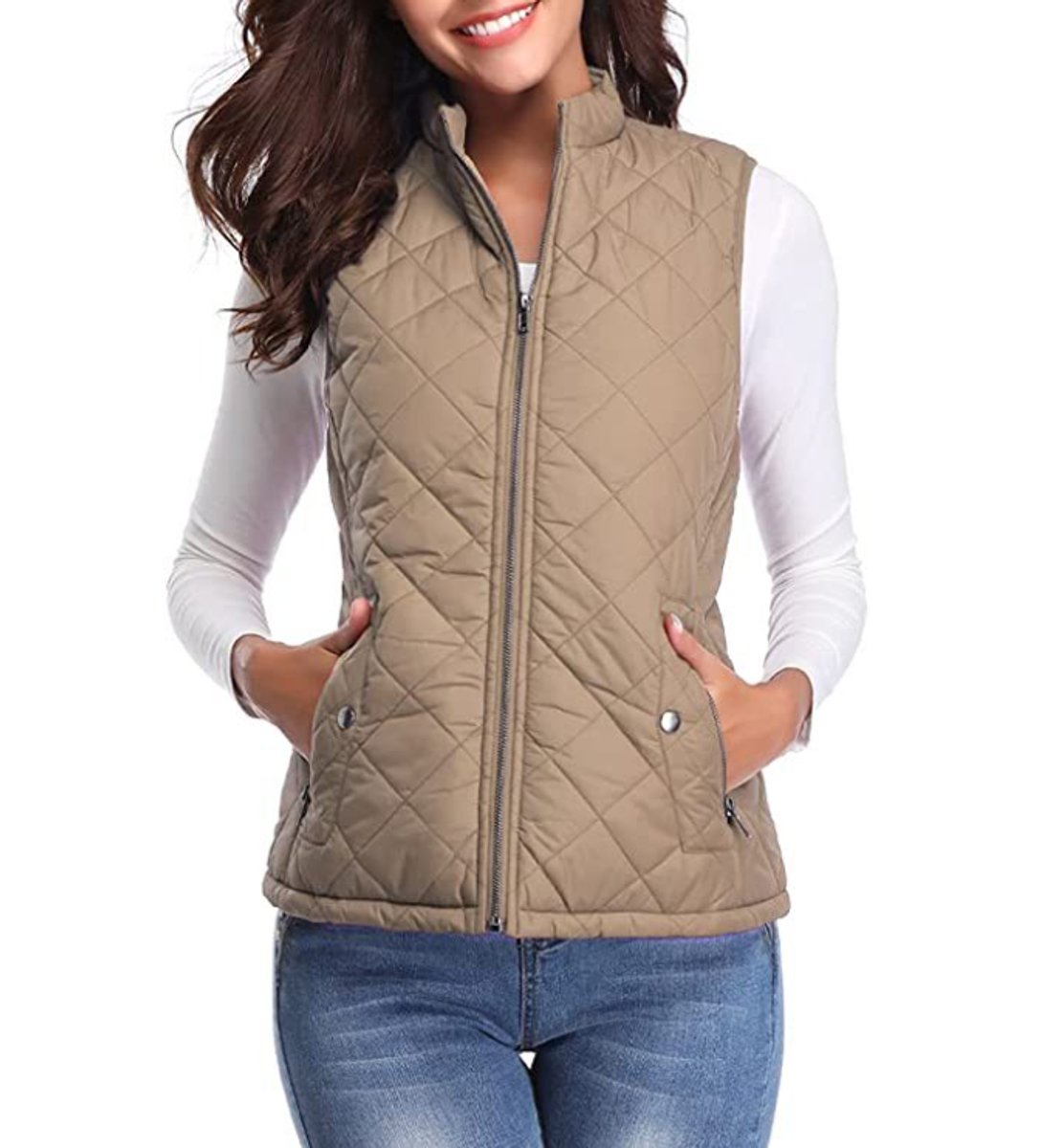 Effortless Quilted Puffer Vest for Women Zip-Up Stand-Collar