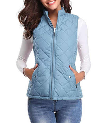 Effortless Quilted Puffer Vest for Women Zip-Up Stand-Collar
