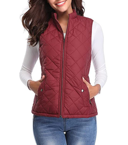 Effortless Quilted Puffer Vest for Women Zip-Up Stand-Collar