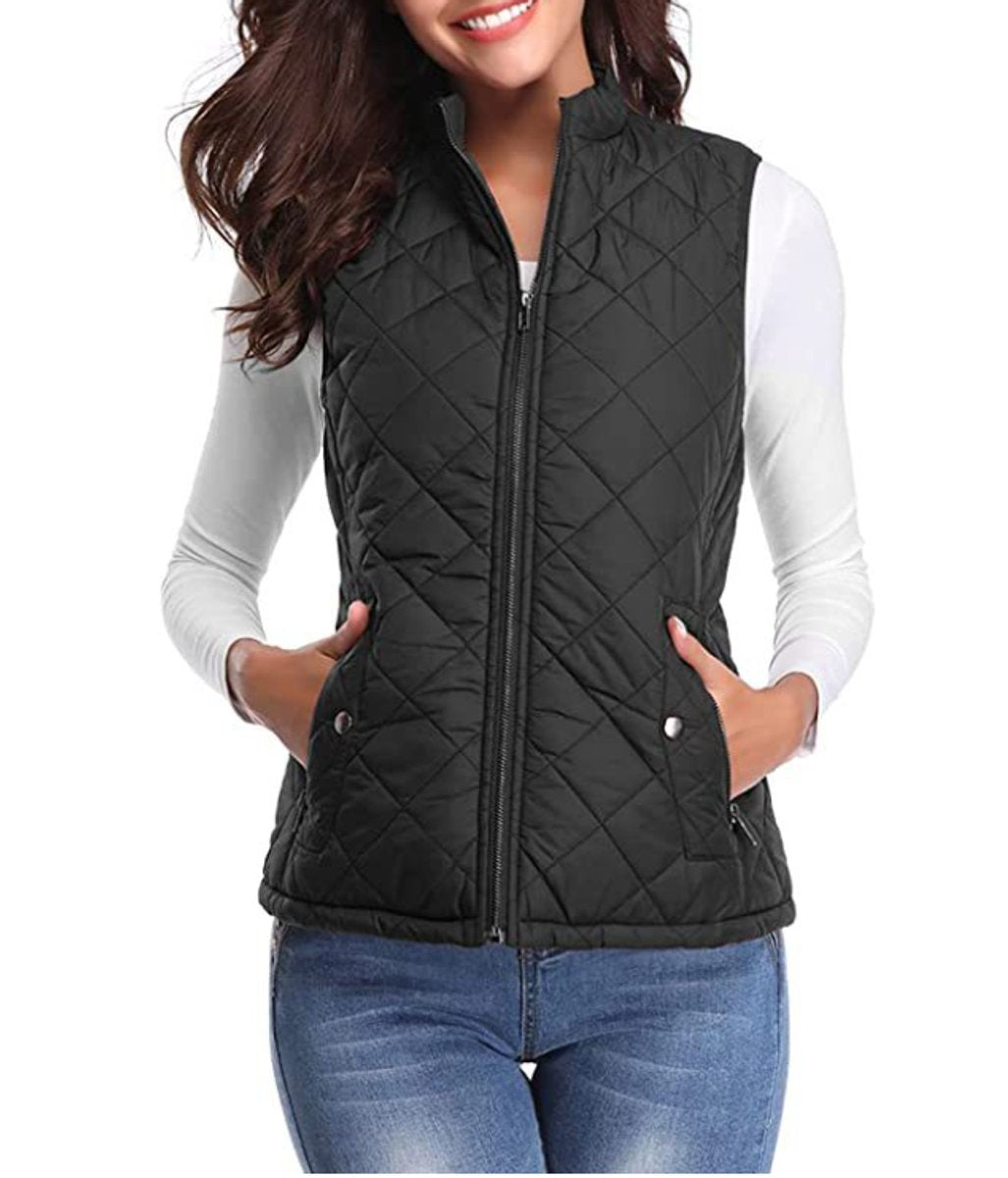 Effortless Quilted Puffer Vest for Women Zip-Up Stand-Collar