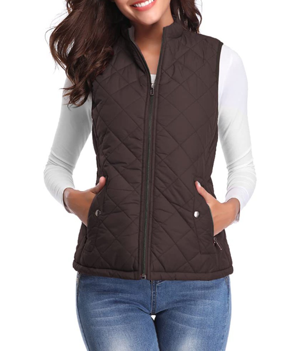 Effortless Quilted Puffer Vest for Women Zip-Up Stand-Collar