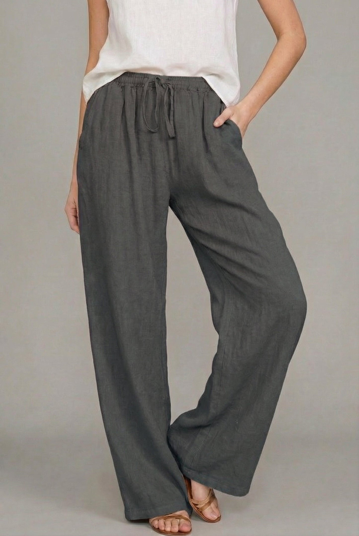 Effortless Wide Leg Pants for Women Relaxed Drawstring Linen