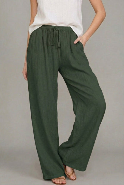 Effortless Wide Leg Pants for Women Relaxed Drawstring Linen
