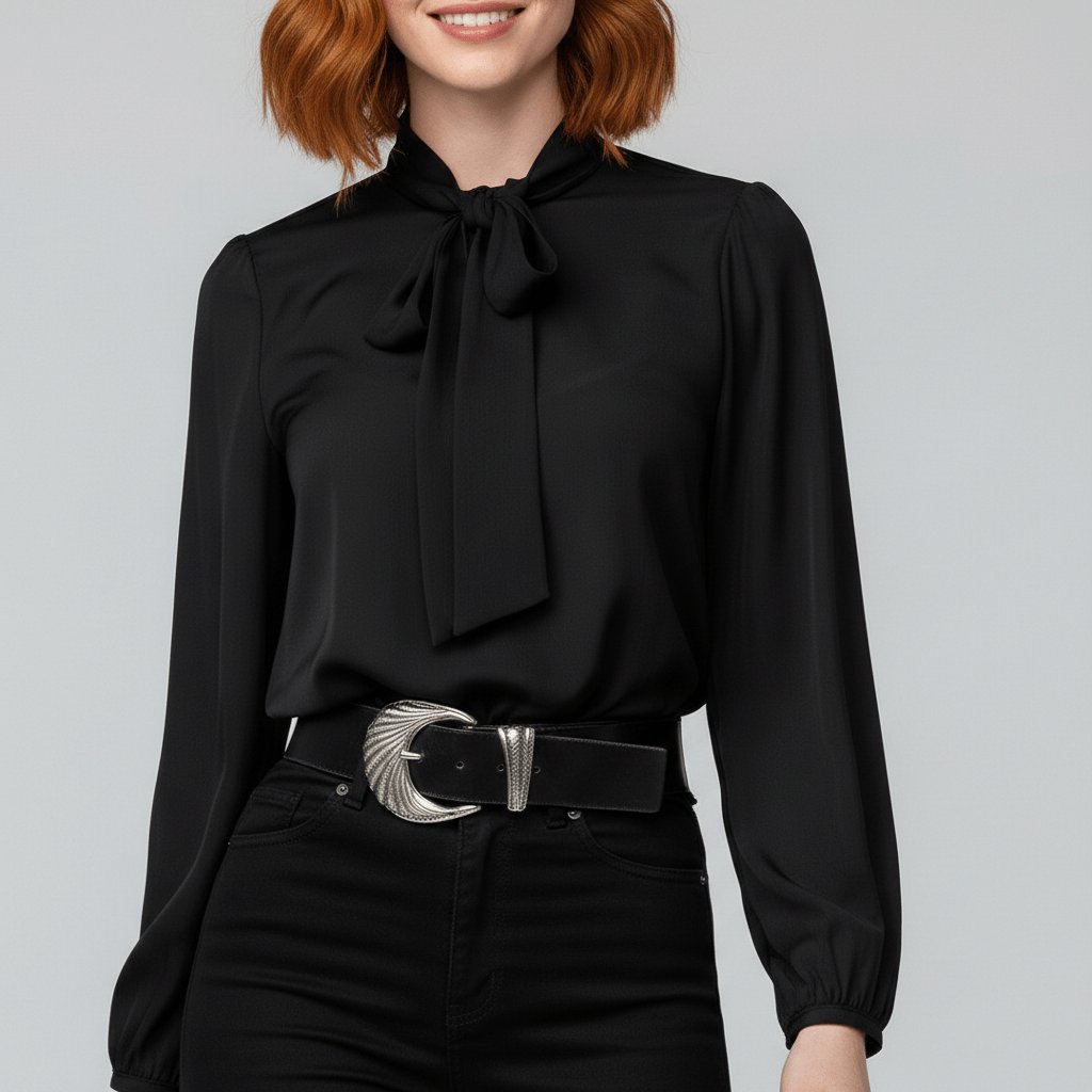 Elegant Blouse for Women Bow-Tie Neck Long-Sleeve