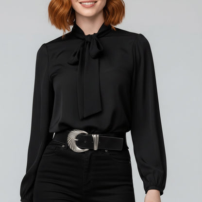 Elegant Blouse for Women Bow-Tie Neck Long-Sleeve