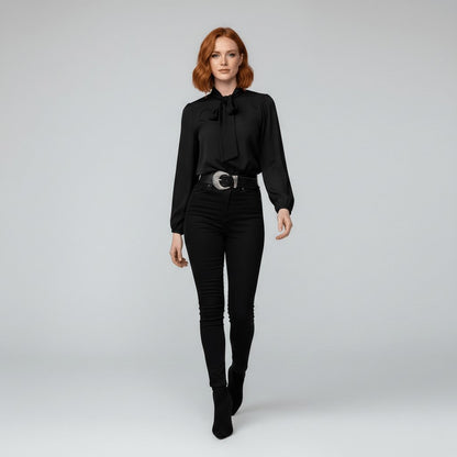 Elegant Blouse for Women Bow-Tie Neck Long-Sleeve