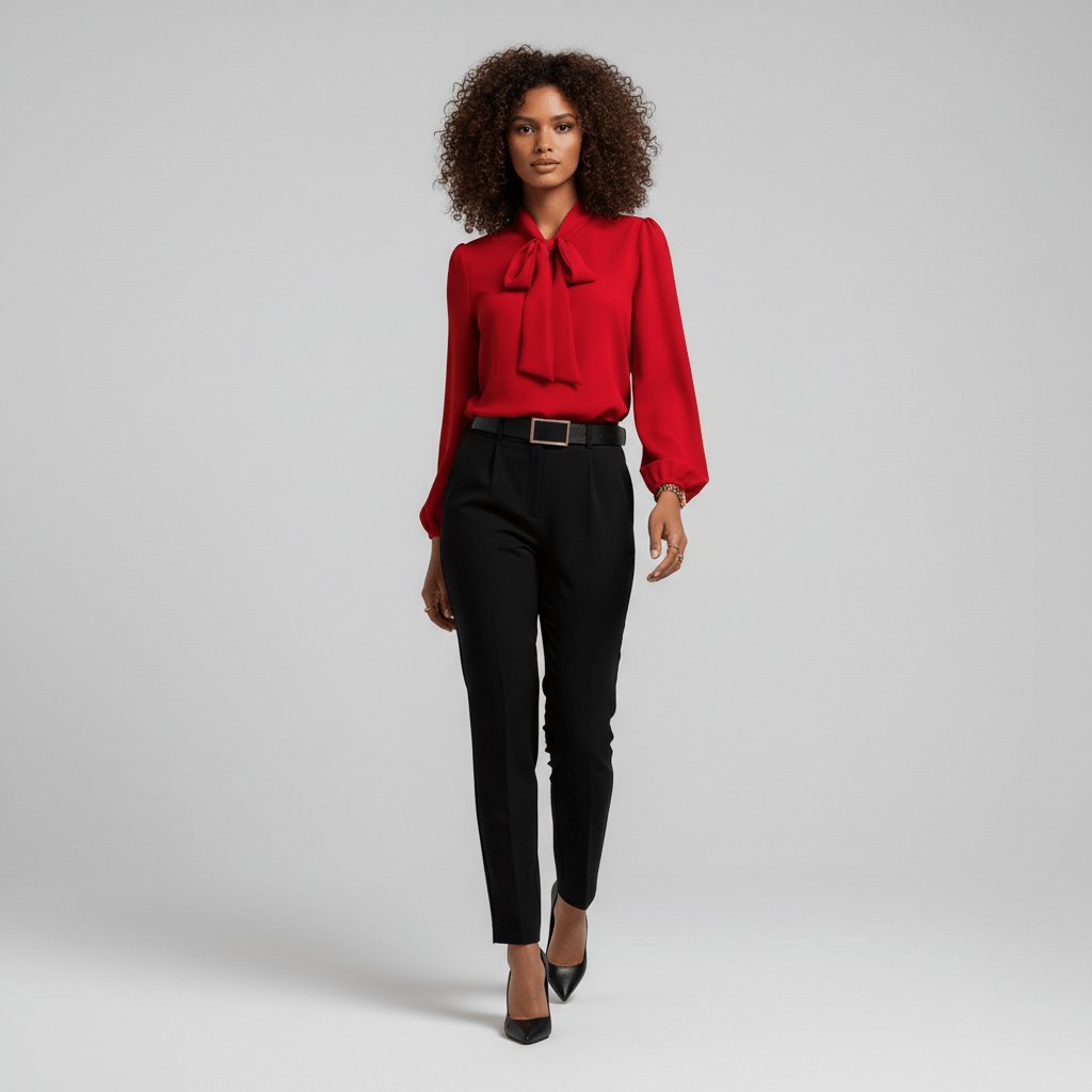 Elegant Blouse for Women Bow-Tie Neck Long-Sleeve