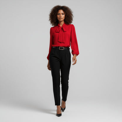 Elegant Blouse for Women Bow-Tie Neck Long-Sleeve