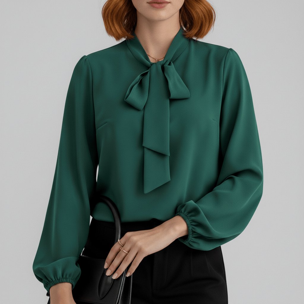 Elegant Blouse for Women Bow-Tie Neck Long-Sleeve