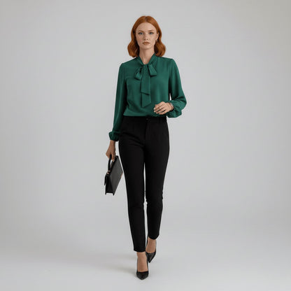 Elegant Blouse for Women Bow-Tie Neck Long-Sleeve