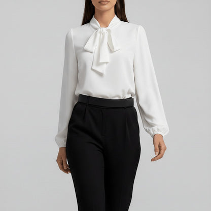 Elegant Blouse for Women Bow-Tie Neck Long-Sleeve