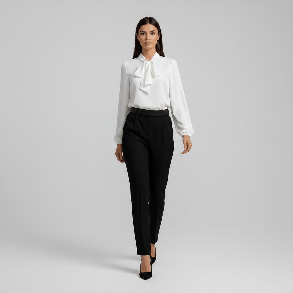 Elegant Blouse for Women Bow-Tie Neck Long-Sleeve