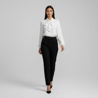 Elegant Blouse for Women Bow-Tie Neck Long-Sleeve