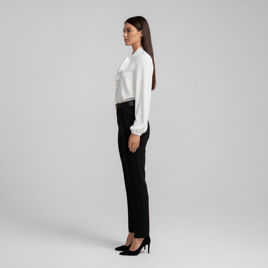 Elegant Blouse for Women Bow-Tie Neck Long-Sleeve