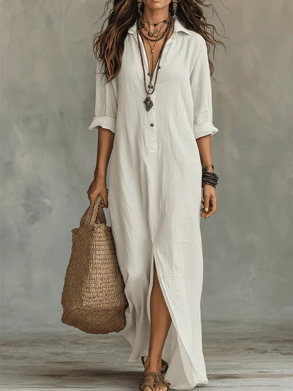 Effortless Maxi Shirt Dress for Women Button-Down Long-Sleeve