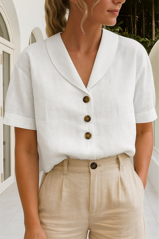 Effortless Blouse for Women Button-Front Short-Sleeve Collared