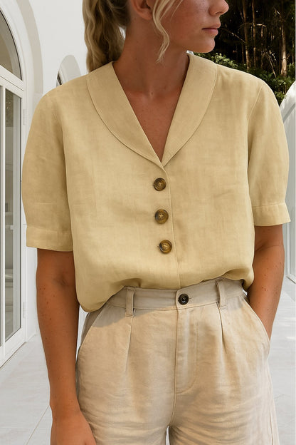 Effortless Blouse for Women Button-Front Short-Sleeve Collared