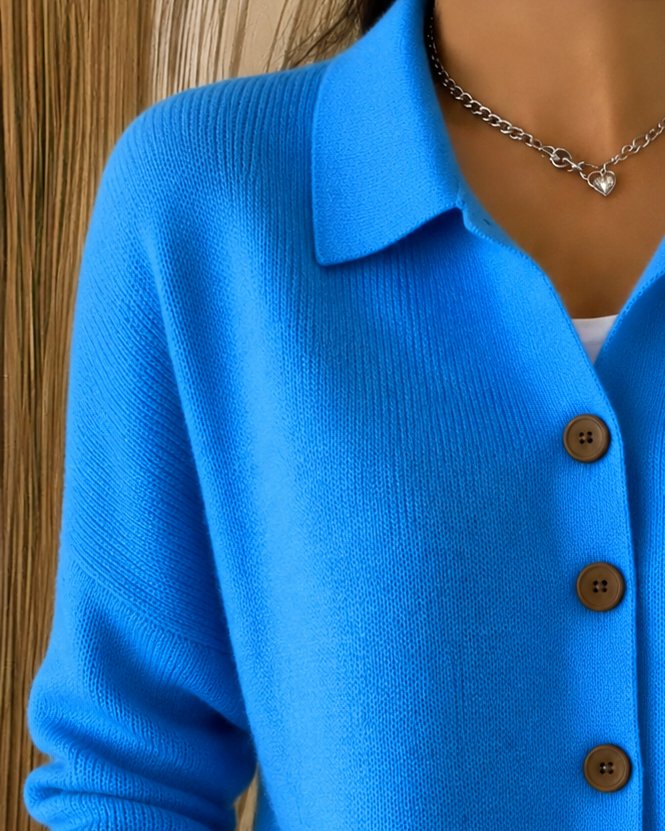 Stylish Cardigan for Women Button-Up Collared Relaxed-Fit