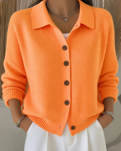 Stylish Cardigan for Women Button-Up Collared Relaxed-Fit