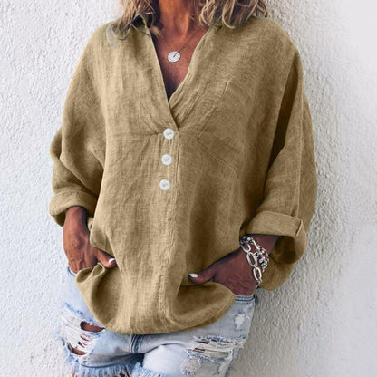 Comfortable Blouse for Women Button-Front V-Neck