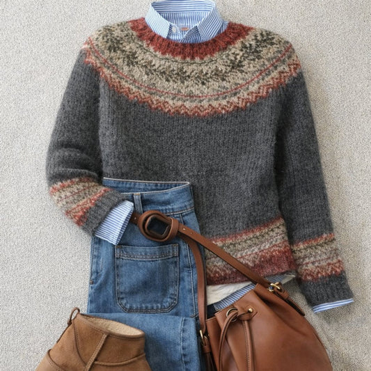Comfortable Sweater for Women Fair-Isle Nordic Crewneck