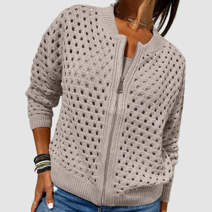 Effortless Cardigan for Women Hollow-Knit Zip-Up