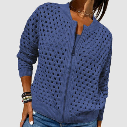 Effortless Cardigan for Women Hollow-Knit Zip-Up
