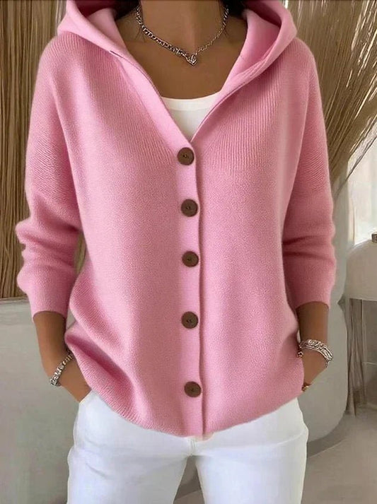 Comfortable Cardigan for Women Hooded Button-Front Relaxed-Fit