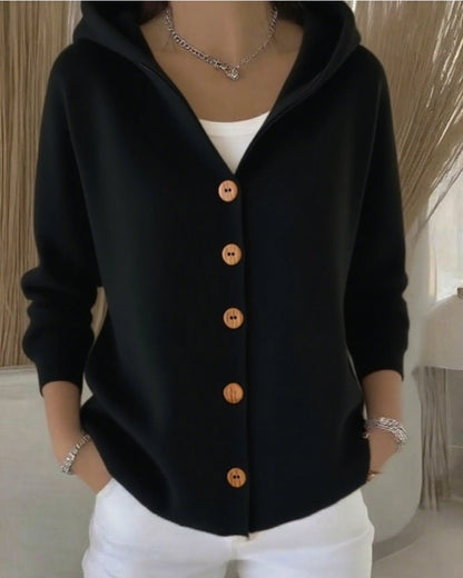 Comfortable Cardigan for Women Hooded Button-Front Relaxed-Fit