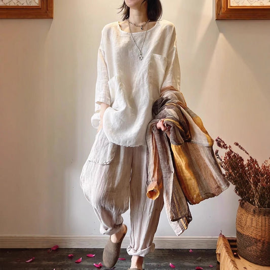 Effortless Tunic for Women Patch-Pocket Linen Relaxed-Fit