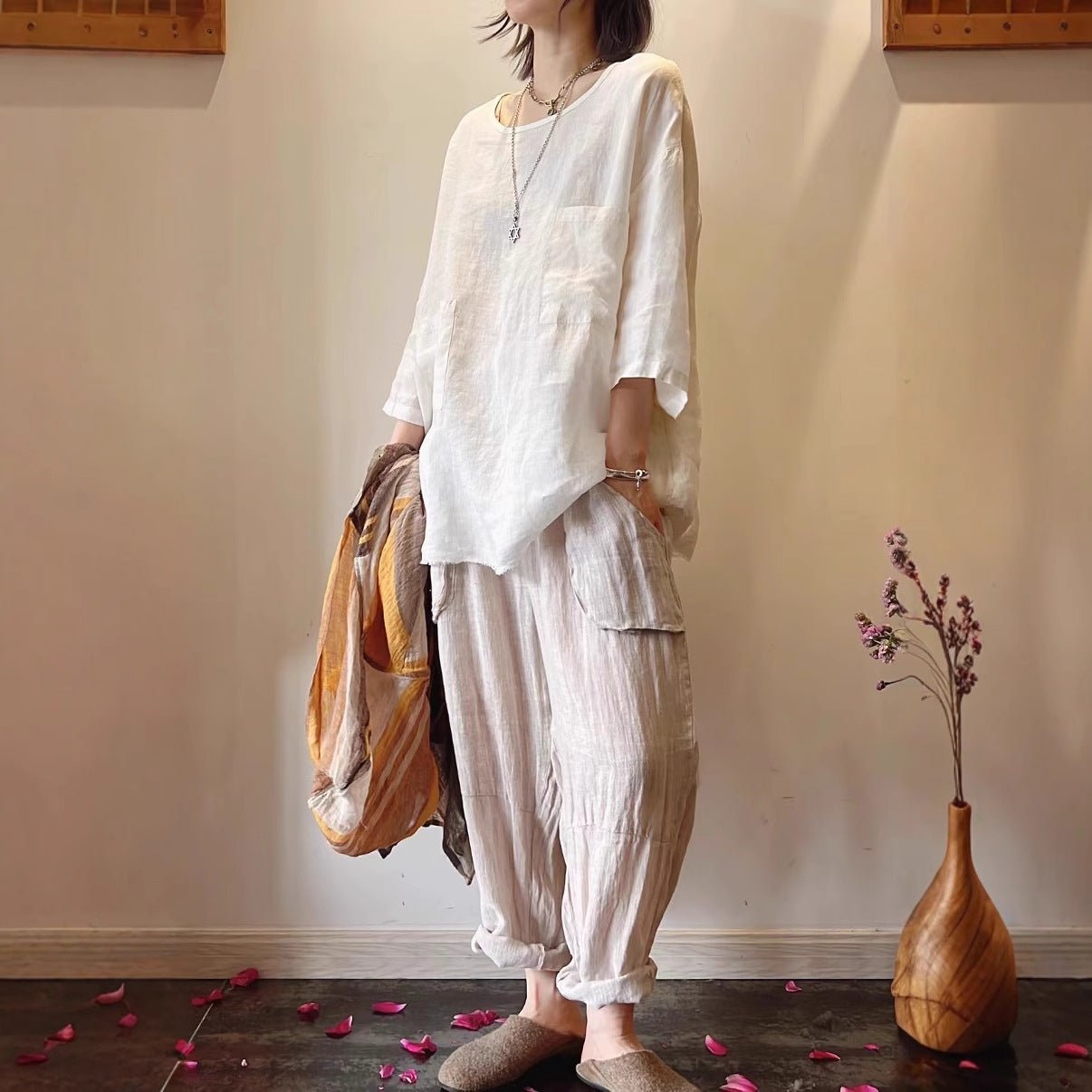 Effortless Tunic for Women Patch-Pocket Linen Relaxed-Fit