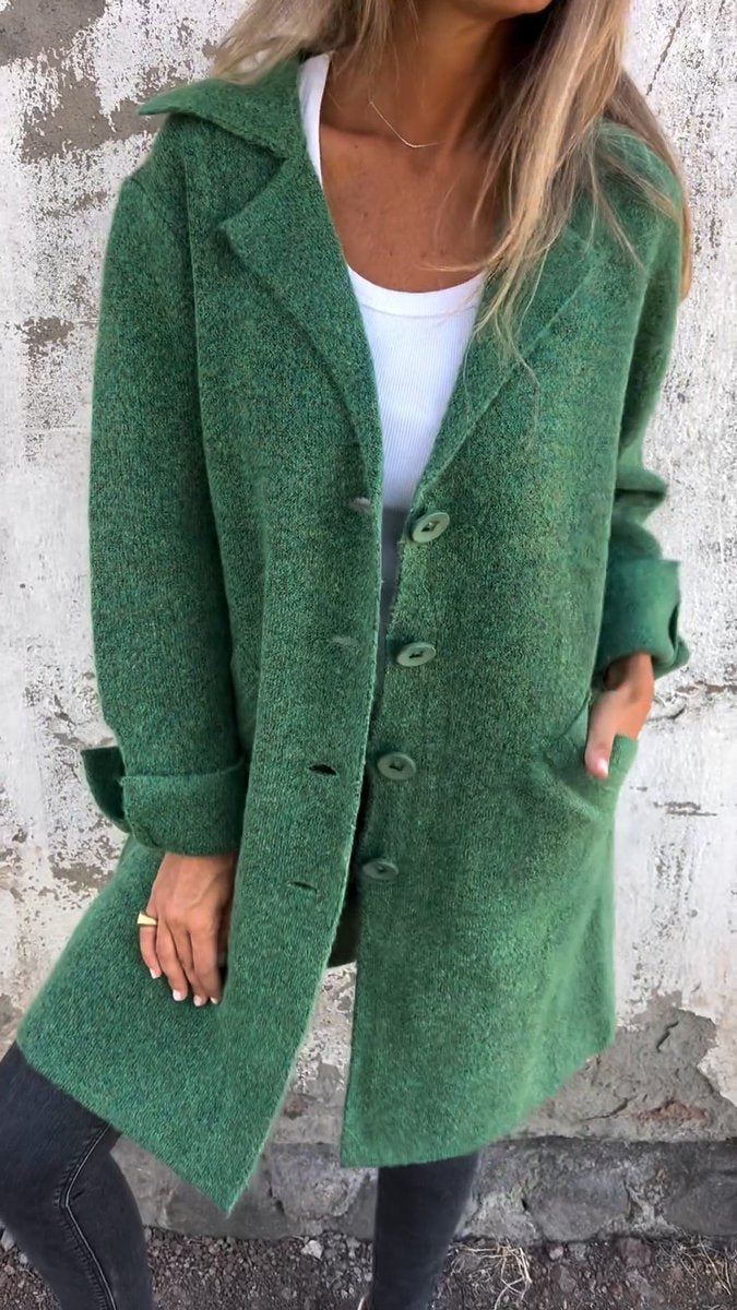 Elegant Long Coat for Women Notch-Lapel Button-Front