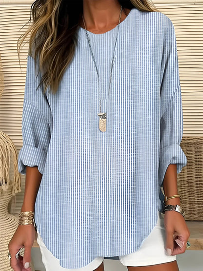 Effortless Blouse for Women Striped Long-Sleeve Crew-Neck