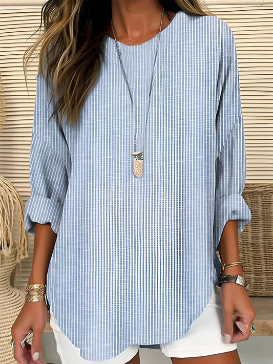 Effortless Blouse for Women Striped Long-Sleeve Crew-Neck