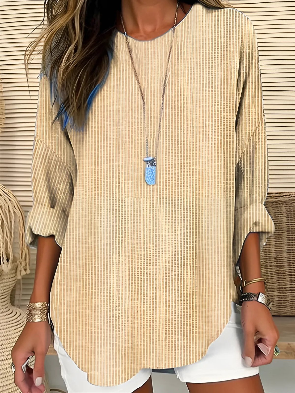 Effortless Blouse for Women Striped Long-Sleeve Crew-Neck
