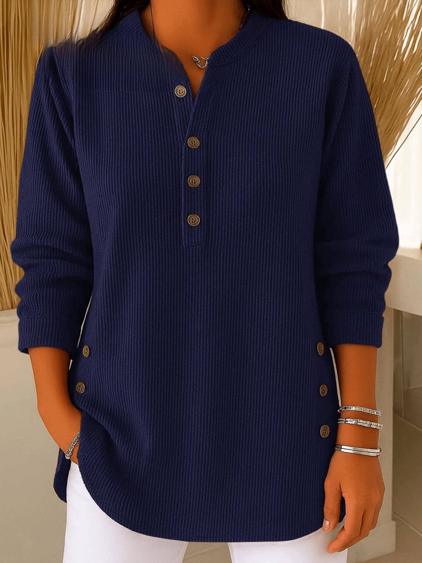 Comfortable Tunic Top for Women Henley Ribbed Longline