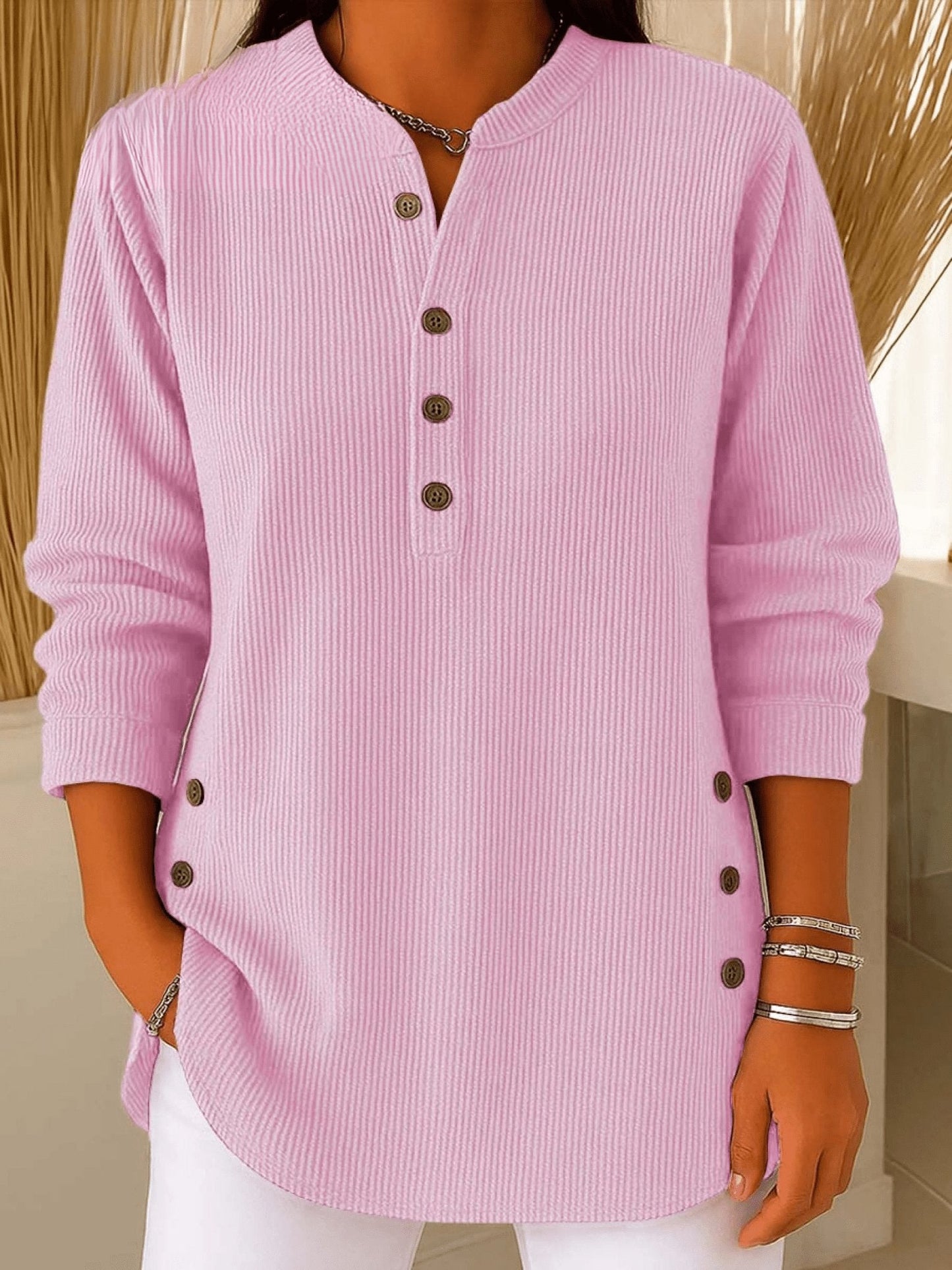 Comfortable Tunic Top for Women Henley Ribbed Longline