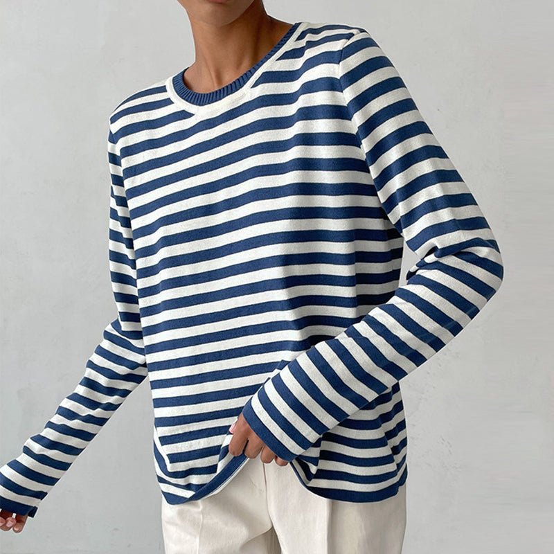 Effortless Sweater for Women Nautical Striped Long-Sleeve