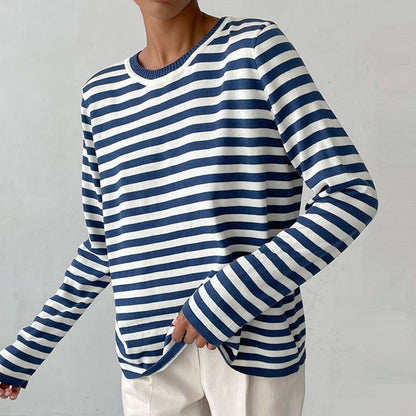 Effortless Sweater for Women Nautical Striped Long-Sleeve