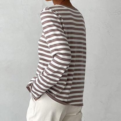 Effortless Sweater for Women Nautical Striped Long-Sleeve
