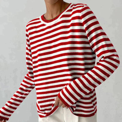 Effortless Sweater for Women Nautical Striped Long-Sleeve