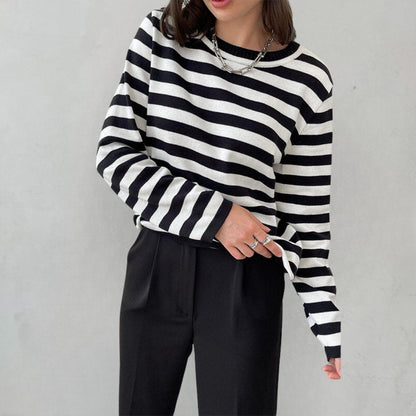 Effortless Sweater for Women Nautical Striped Long-Sleeve