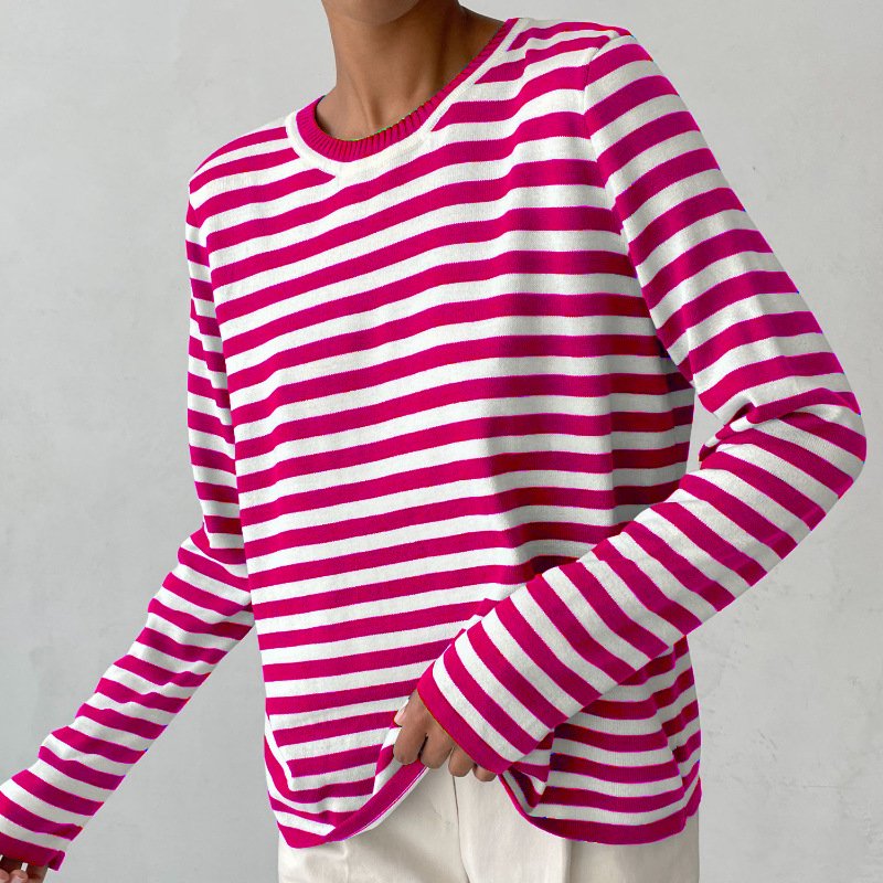 Effortless Sweater for Women Nautical Striped Long-Sleeve