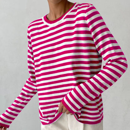 Effortless Sweater for Women Nautical Striped Long-Sleeve