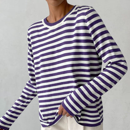 Effortless Sweater for Women Nautical Striped Long-Sleeve